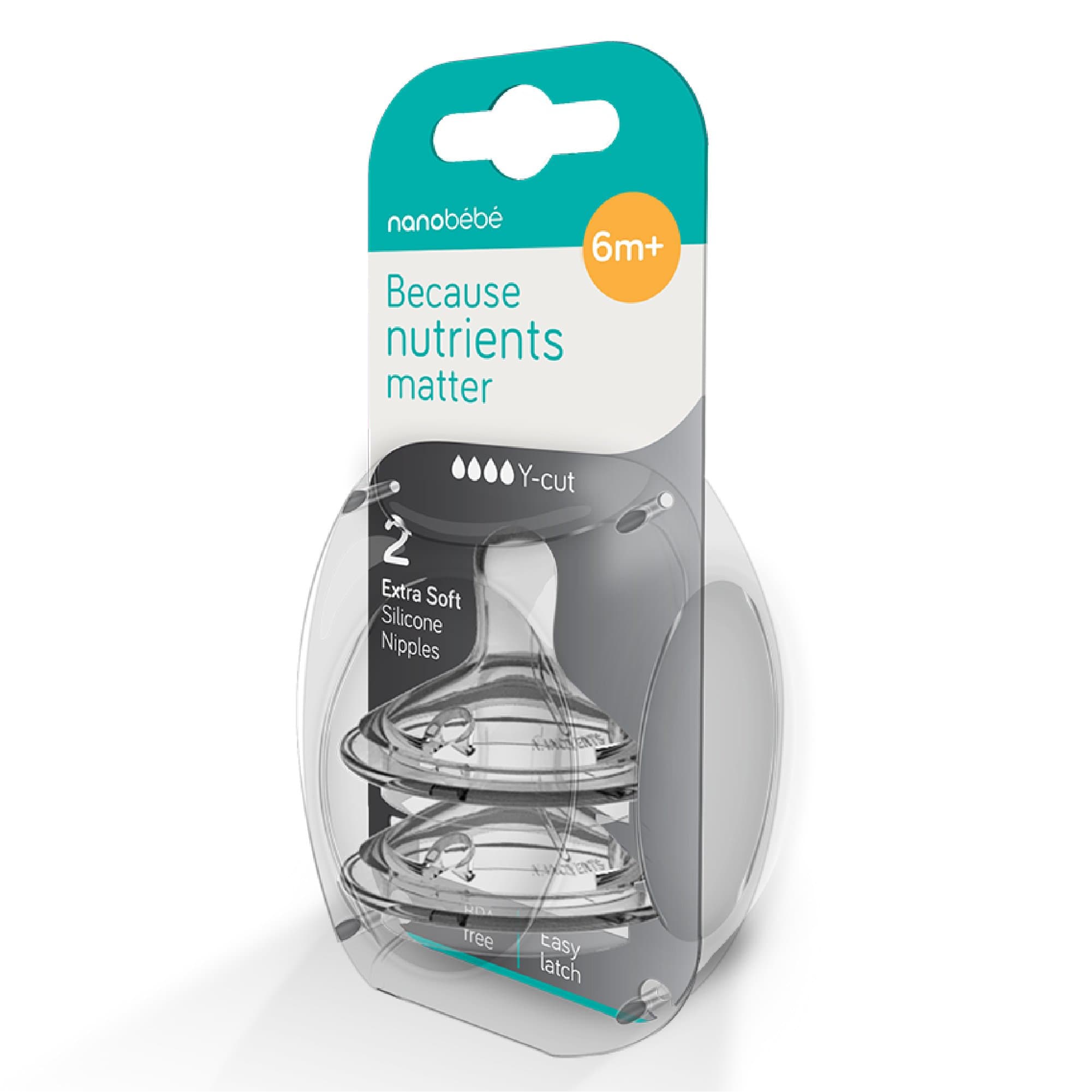 Nanobébé US Y-Cut Baby Bottle Nipples, 5 Flow Rates, 2-Pack